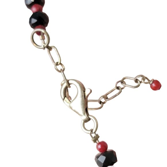 Vintage Heavy Glass Bead Necklace Red Black Women Adjustable Jewelry Retro Glam - Picture 3 of 11